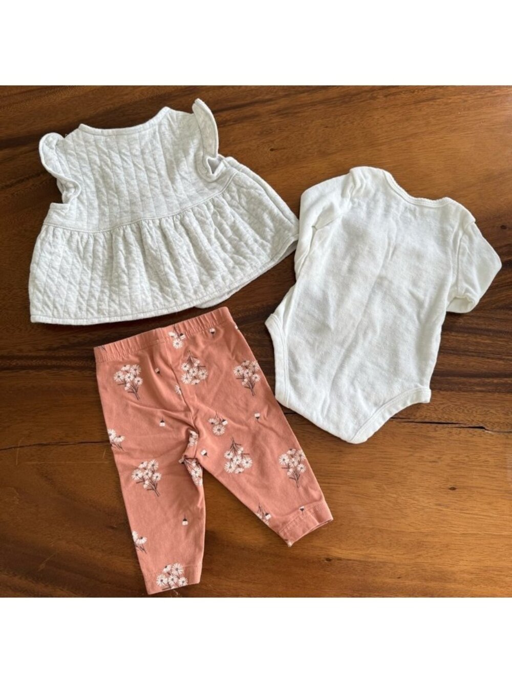 Carter’s Baby Embroidered Vest, White Bodysuit, Floral Leggings Set size 3M - Picture 2 of 6
